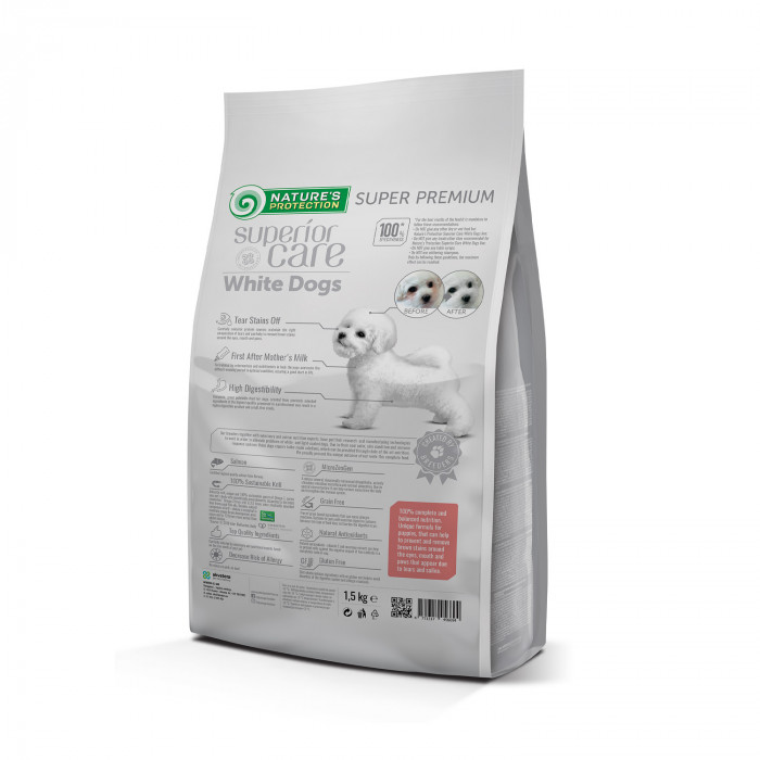 NATURE'S PROTECTION SUPERIOR CARE VISŲ VEISLIŲ JUNKOMŲ BALTAKAILIŲ ŠUNIUKŲ SAUSAS BEGRŪDIS PAŠARAS SU LAŠIŠA 1,5 KG