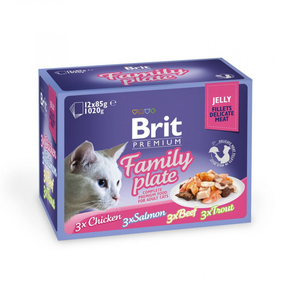 Brit Premium Cat kons. katėms maiš. Fillets in Jelly Family Plate 1020 g (12x85 g)
